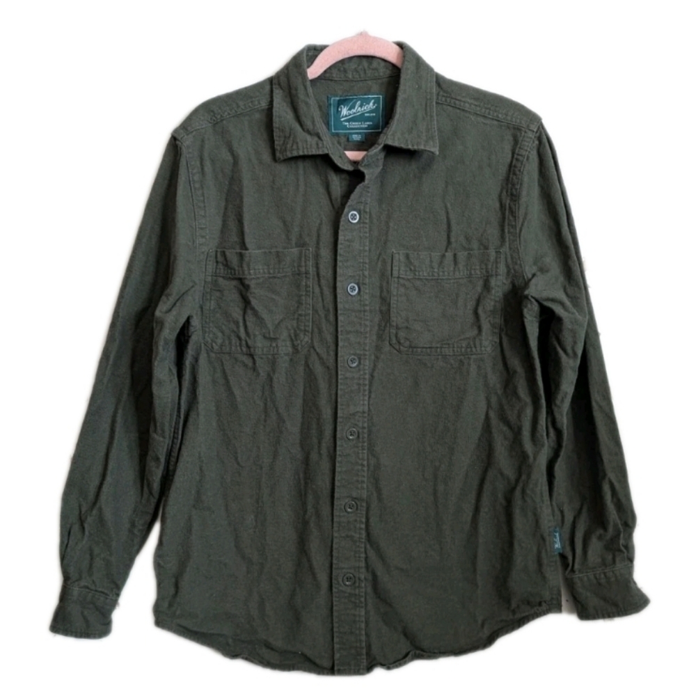 Woolrich The Green Label Collection Mens button Down Army Green Shirt Sz Small
